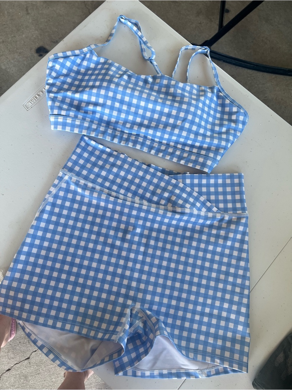 Fashion Nova Blue and White Gingham Athletic Short set